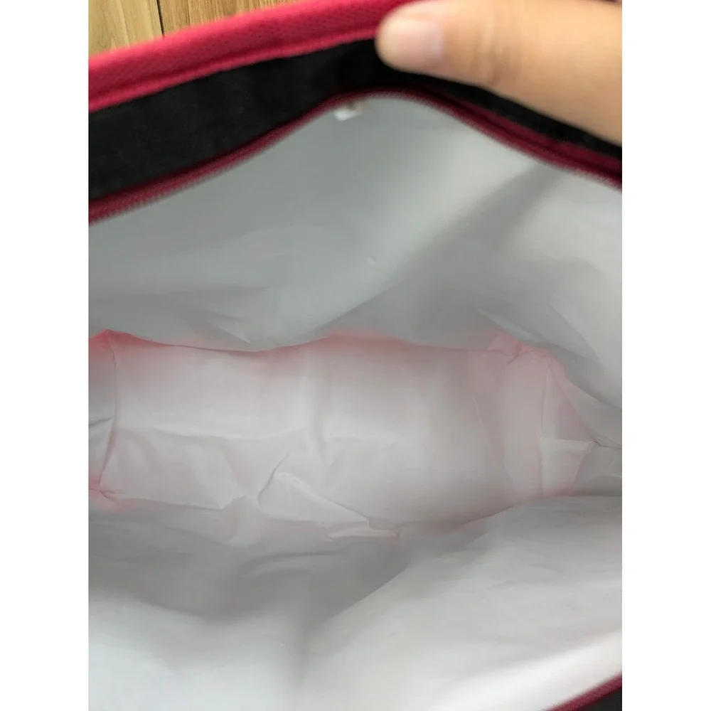 Trader Joes Insulated Cooler Tote Bag  Black Red Zip Top handles